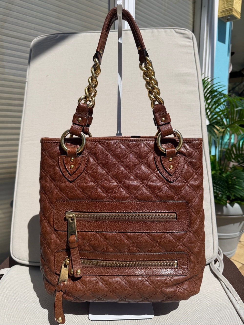 Marc Jacobs Vintage Brown Quilted Leather Double Zipper Tote Bag